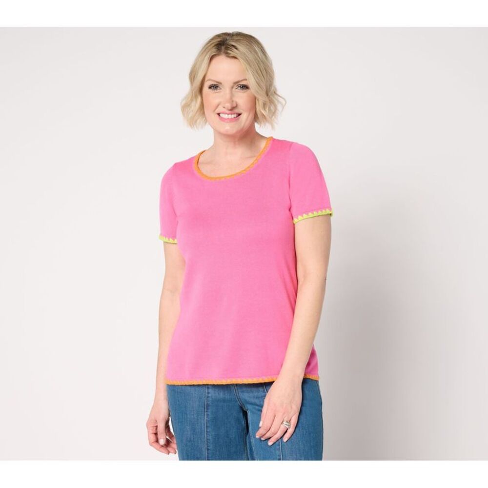 SUNNYLiFE Women's Top Sweater Sz XS Color Crochet Trim Pink A683703